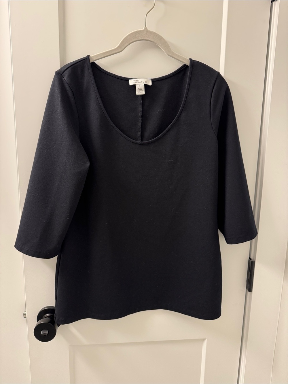 Nordstrom Signature Black Scoop Neck 3/4 Sleeve Top